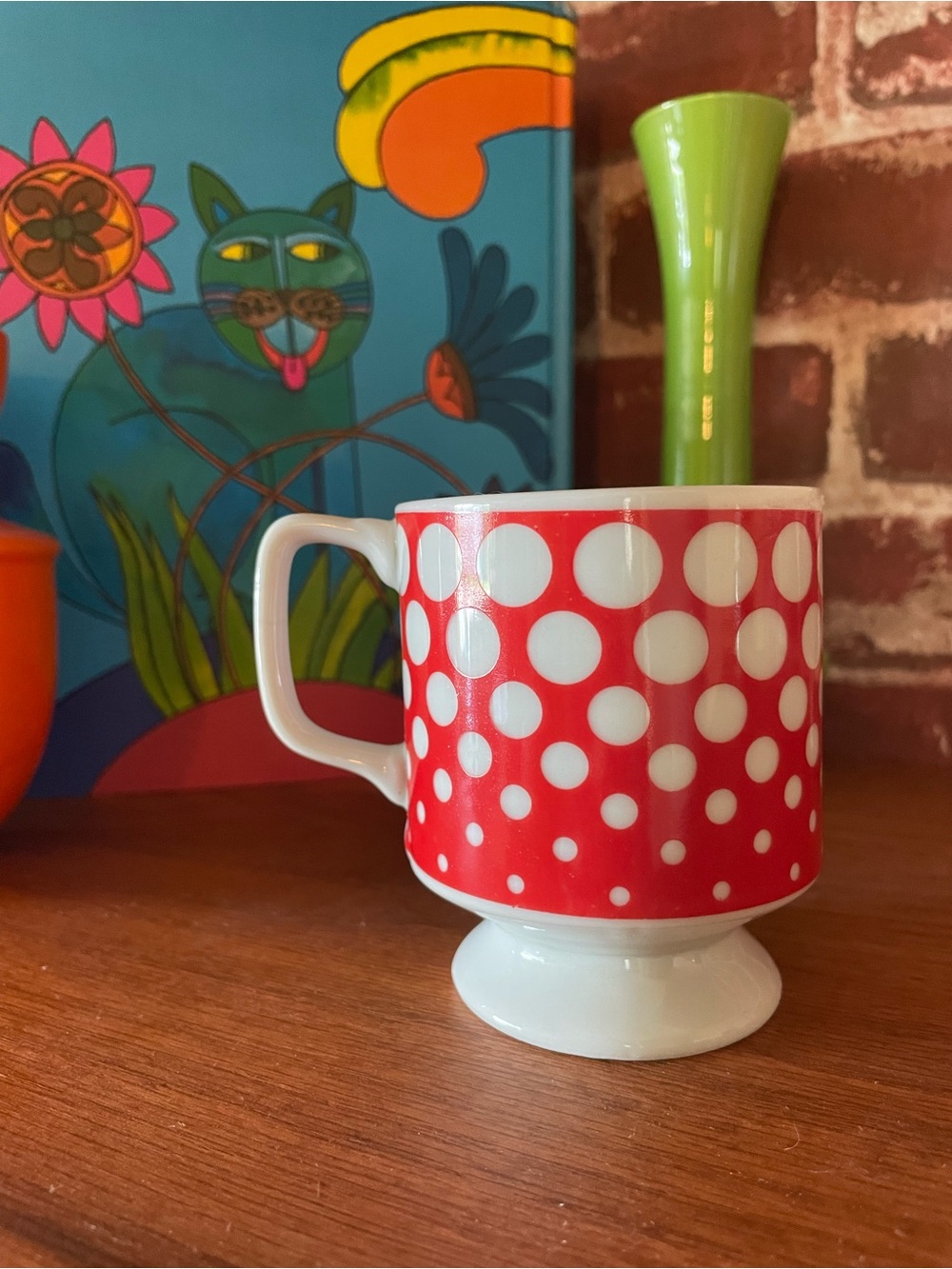 Vintage Red Polka Dot Pedestal Mug